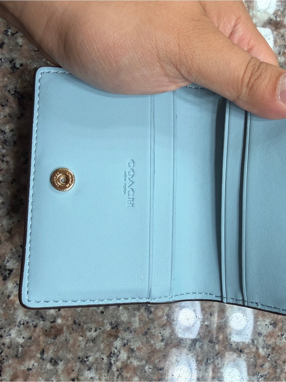 Coach Light Blue Leather Card Holder with Gold Snap
